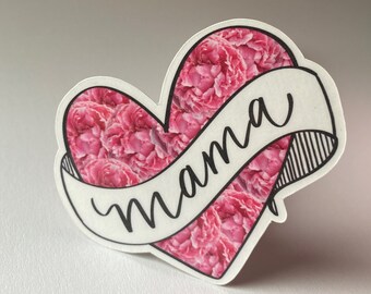 Mama Heart with Peonies (Waterproof Sticker)