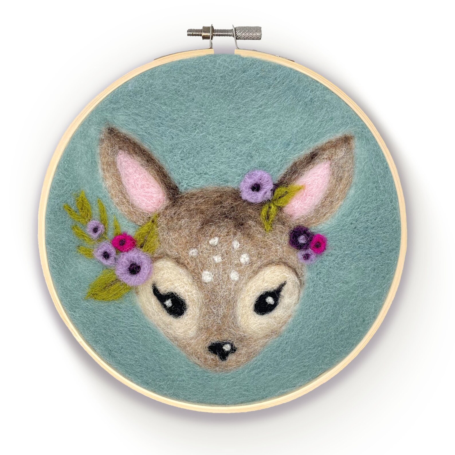 The Crafty Kit Company Floral Fawn in a Hoop Needle Felt Kit Etsy