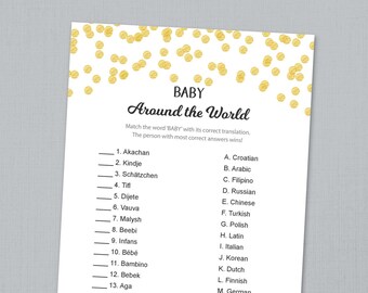 Baby Around the World, Baby in Different Languages, Baby Shower Games Printable, Gold Confetti, Instant Download, Baby Translation, B001
