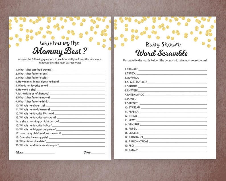 Baby Shower Games Package, Printable Party Games Bundle, Baby Shower Set Download, Gold Confetti, Bingo, Who Said It, Quotes, SPKG, B001 image 5