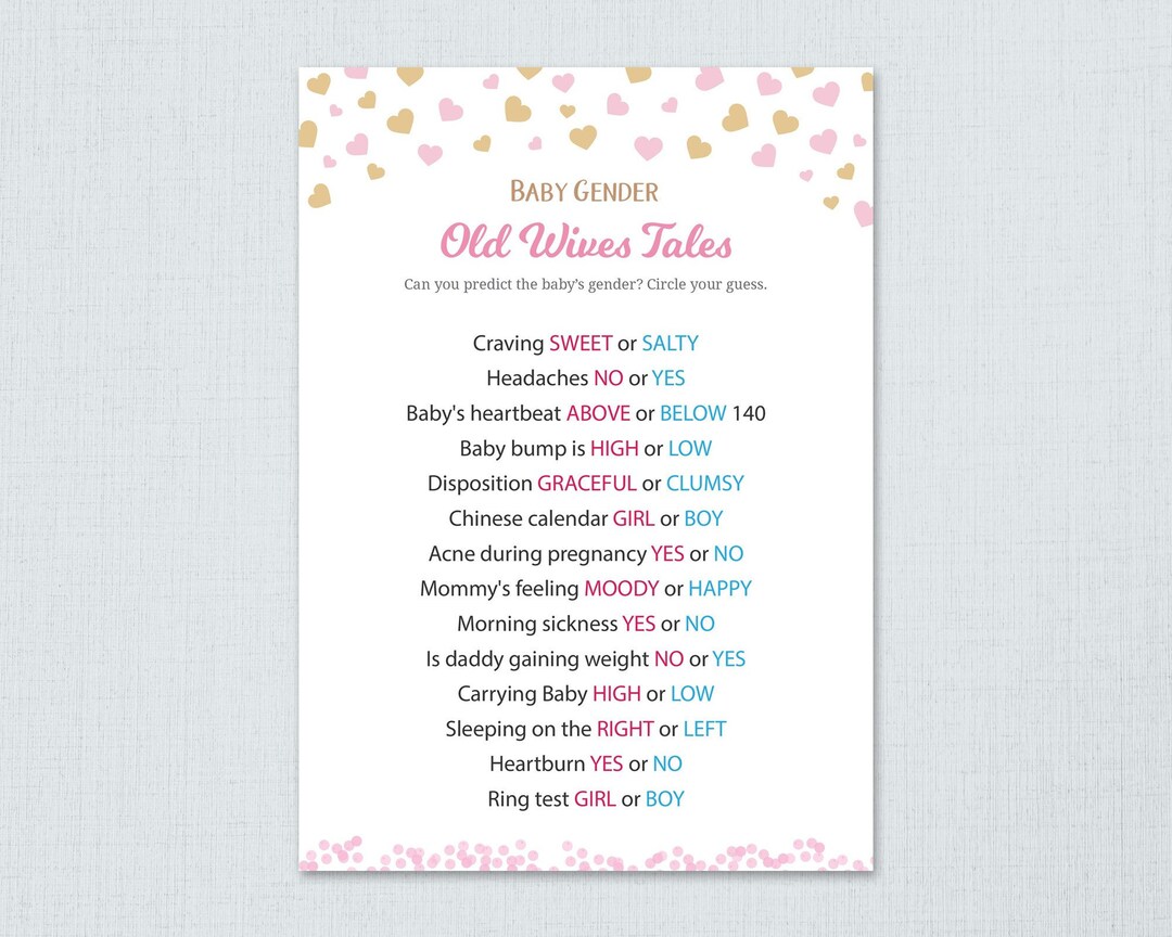 Old Wives Tales Gender Reveal, Girl Baby Shower Games Printable, Shower ...