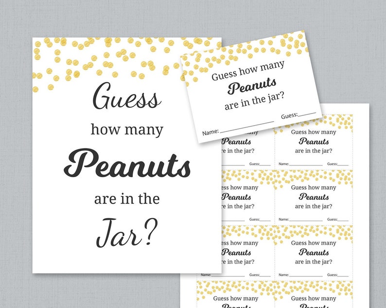 Peanuts Guessing Game, Baby Shower Games Printable, Gold Confetti ...