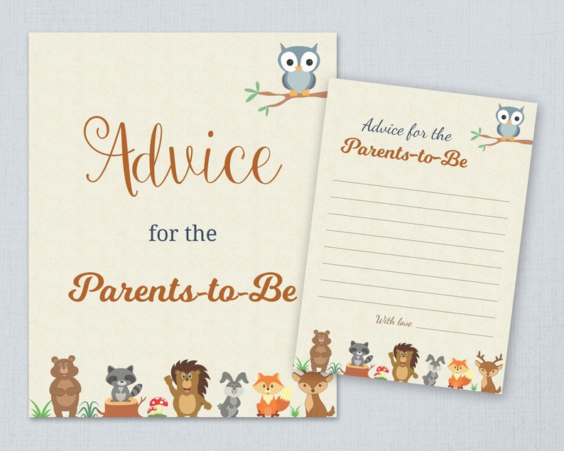 Advice for the Parents to Be Printable, Woodland Baby Shower Advice ...