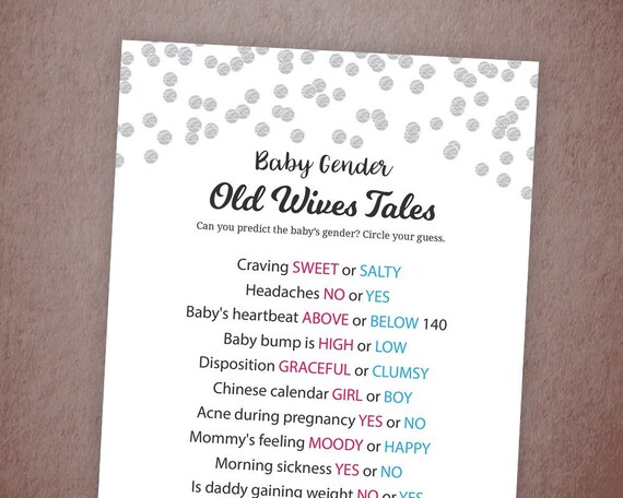 Old Wives Tales Gender Reveal Baby Shower Game Printable | Etsy