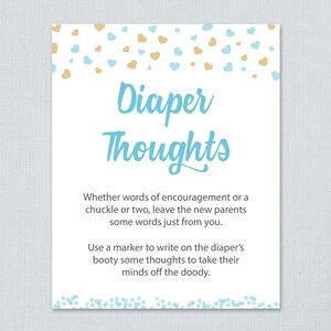 Diaper Thoughts, Late Night Diapers, Boy Baby Shower Games Printable, Shower Activity, Blue Gold Hearts Confetti, Instant Download, B002