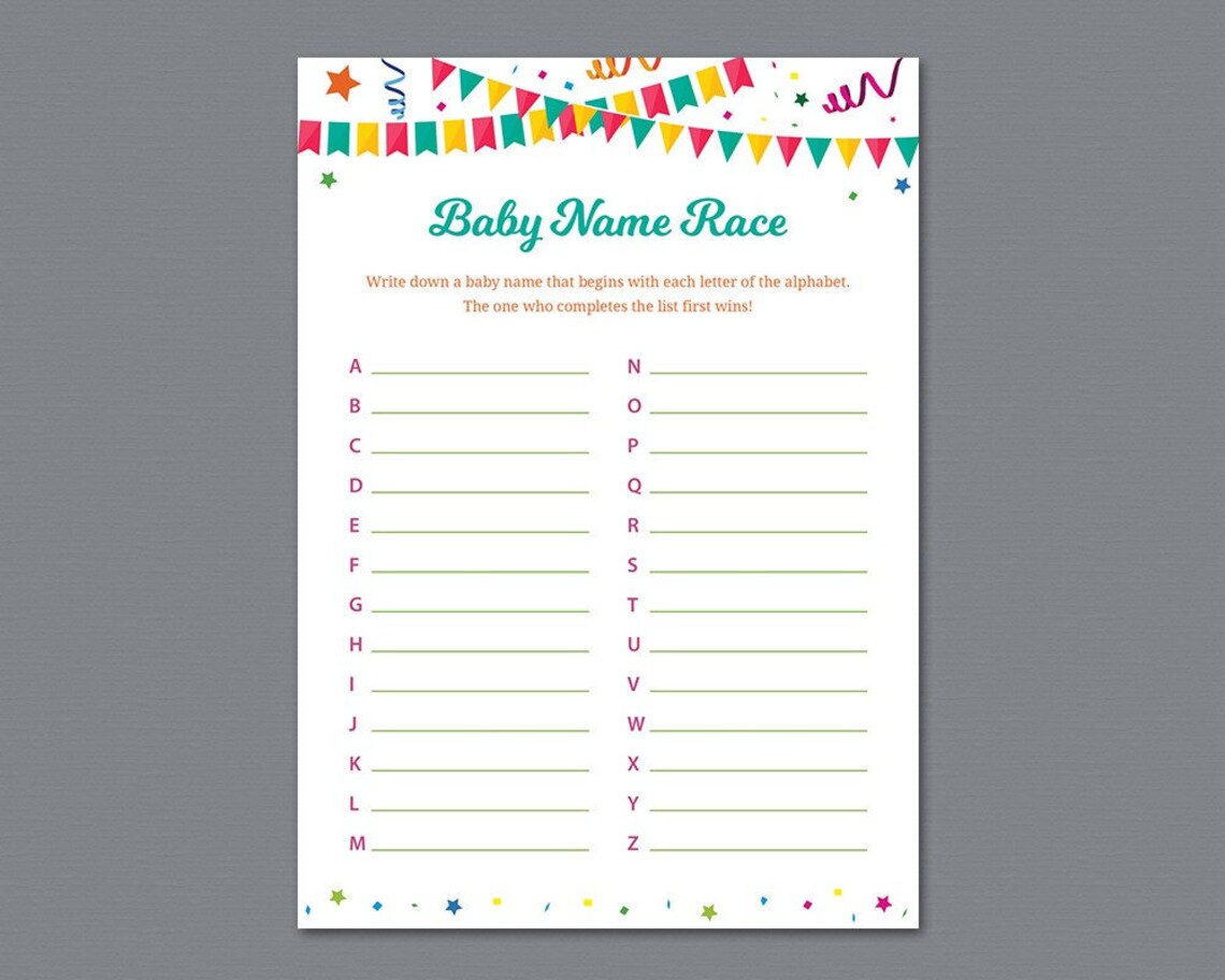 Baby Name Race Game Printable, Mexican Fiesta Theme Baby Shower Games ...