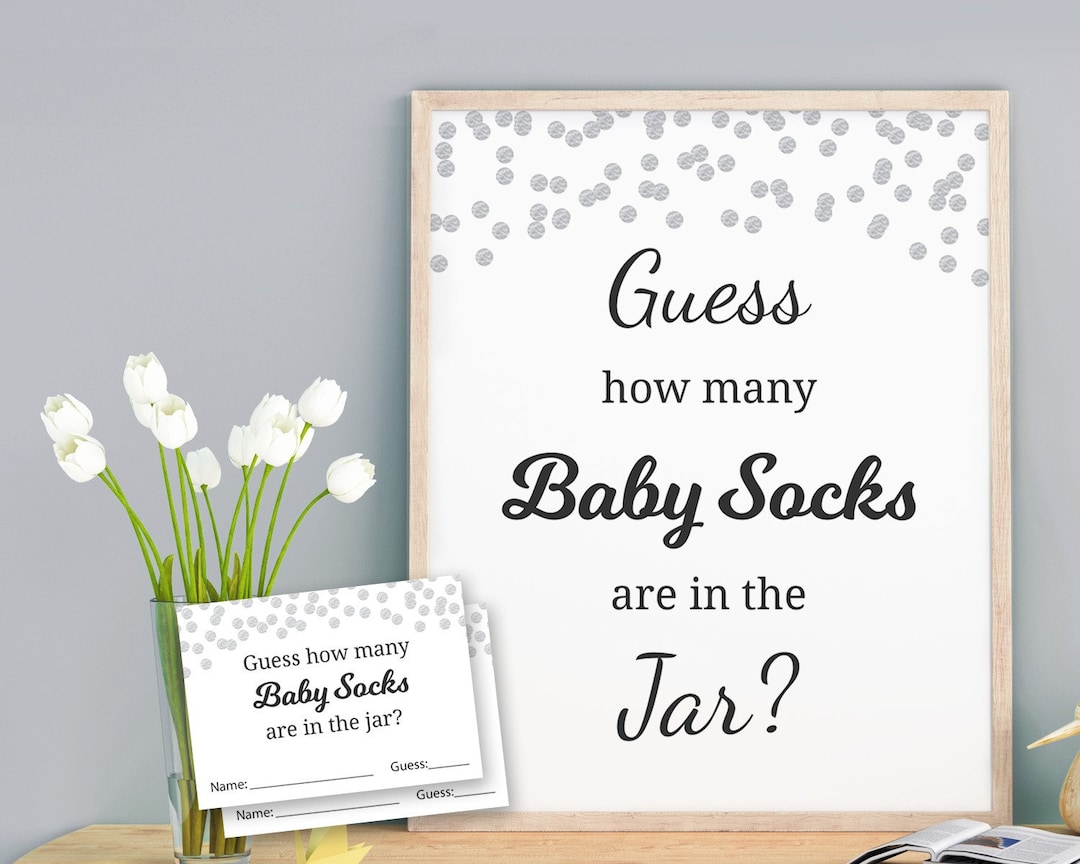 Guess How Many Socks Game Printable, Baby Shower Games, Silver Grey ...