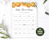 60 Prefilled Unique Baby Bingo Cards Printable, Little Cutie Orange, Instant Download, B001