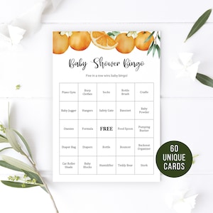 60 vorausgefüllte einzigartige Baby Bingo Karten zum ausdrucken, Little Cutie Orange, Instant Download, B001