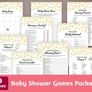 Baby Shower Games Package, Printable Party Games Bundle, Baby Shower Set Download, Gold Confetti, Bingo, Who Said It, Quotes, SPKG, B001 image 1