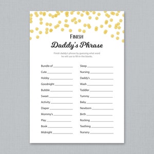 Finish Daddy's Phrase Game Card, Baby Shower Games Printable, Finish ...