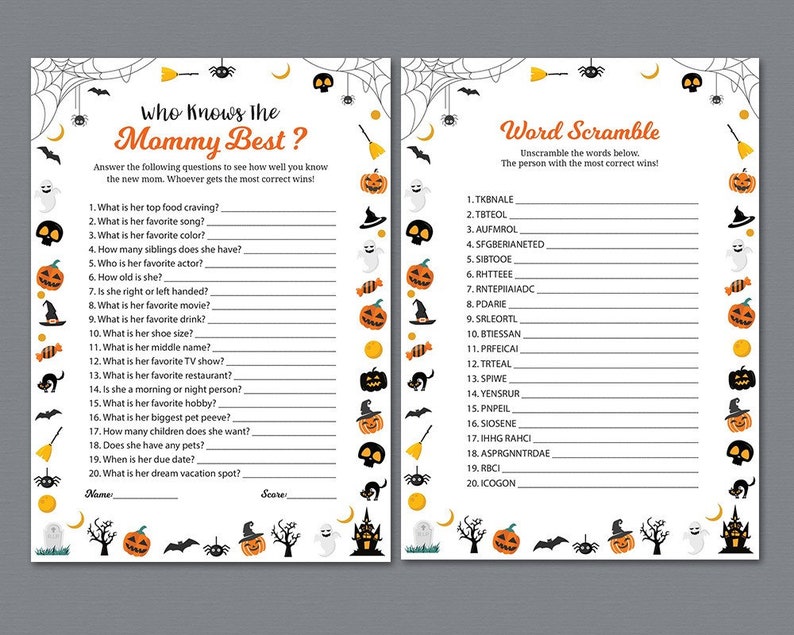 Halloween Baby Shower Games Package Printable Party Games Etsy