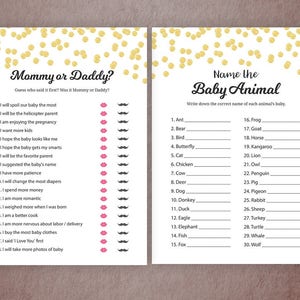 Baby Shower Games Package, Printable Party Games Bundle, Baby Shower Set Download, Gold Confetti, Bingo, Who Said It, Quotes, SPKG, B001 image 3