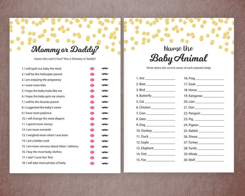 Baby Shower Games Package, Printable Party Games Bundle, Baby Shower Set Download, Gold Confetti, Bingo, Who Said It, Quotes, SPKG, B001 image 3