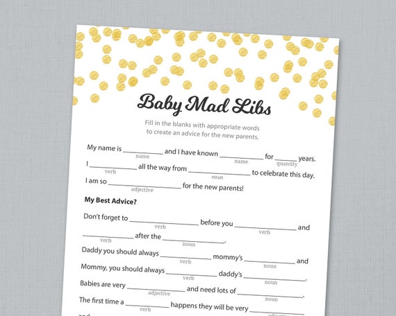 Baby Shower Mad Libs Printable Advice For The New Parents Etsy