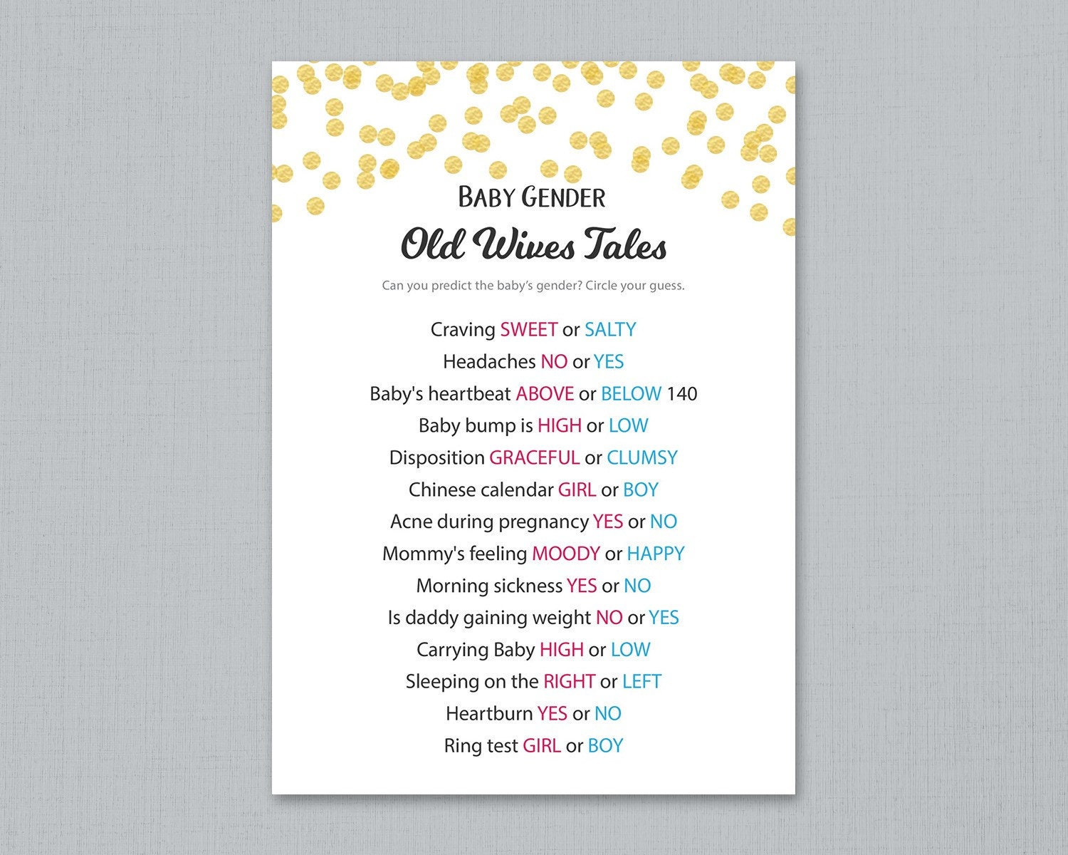 Old Wives Tales, Gender Reveal Baby Shower Game Printable, Gold Confetti, Gender Prediction, He or She, Boy or Girl, Blue or Pink, B001 - Etsy old-wives-tales-gender-reveal-baby-shower-game-printable-gold-confetti-gender-prediction-he-or-she-boy-or-girl-blue-or-pink-b001-etsy