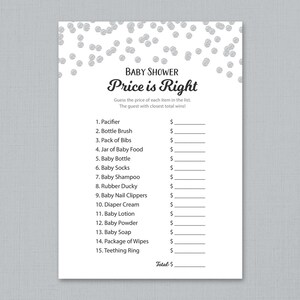 Price is Right Baby Shower Game Printable, Silver Dots, Baby Shower Activities, The Price is Right, Instant Download, Shower Games, B016 image 2