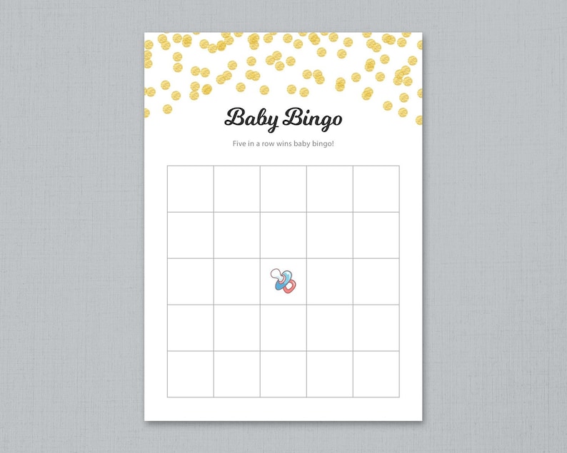 Blank Baby Bingo Game Cards Printable, Gold Confetti Baby Shower Bingo ...