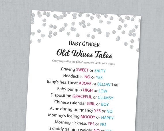 Old Wives Tales Gender Reveal Baby Shower Game Printable Etsy
