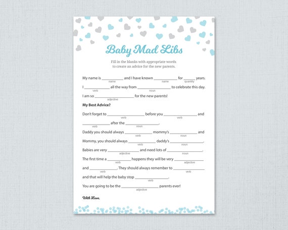 Boy Baby Shower Mad Libs Printable Advice For The New Etsy