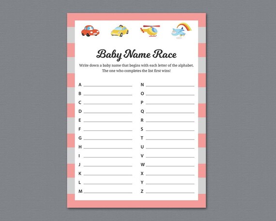 Planes And Cars Baby Name Race Game Printable Fun Baby Shower Etsy