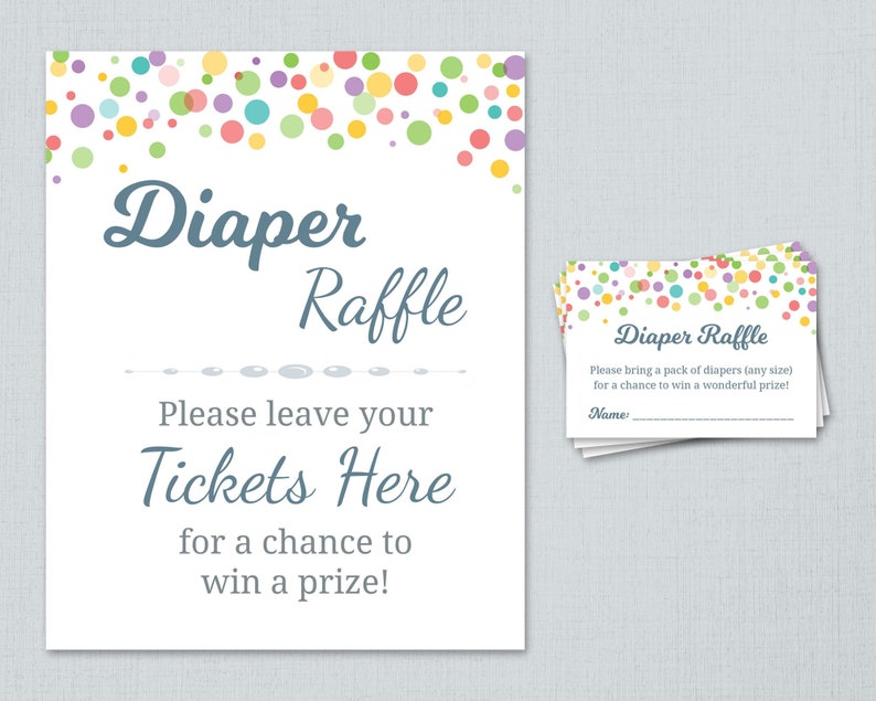 Rainbow Diaper Raffle Tickets Printable, Diaper Raffle Sign, Color Dots Baby Shower Games, Diapers, Colors, Instant Download, B010 image 1