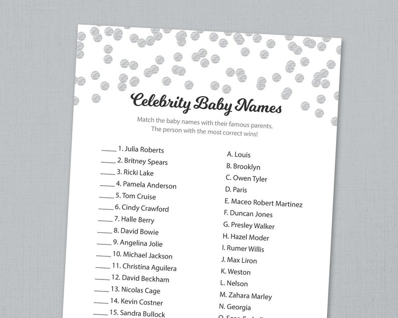Celeb Boy or girl Reputation Sport Activity Printable, Grey Confetti, Little one Shower Video game, Quick Down load, Celeb Youngster, Matching Popularity Trivia, B016 graphic about Celebrity Baby Name Game Printable identified as Superstar Kid Standing Video game Activity Printable, Grey Confetti, Child Shower Recreation, Quick Down load, Movie star Little one, Matching Popularity Trivia, B016