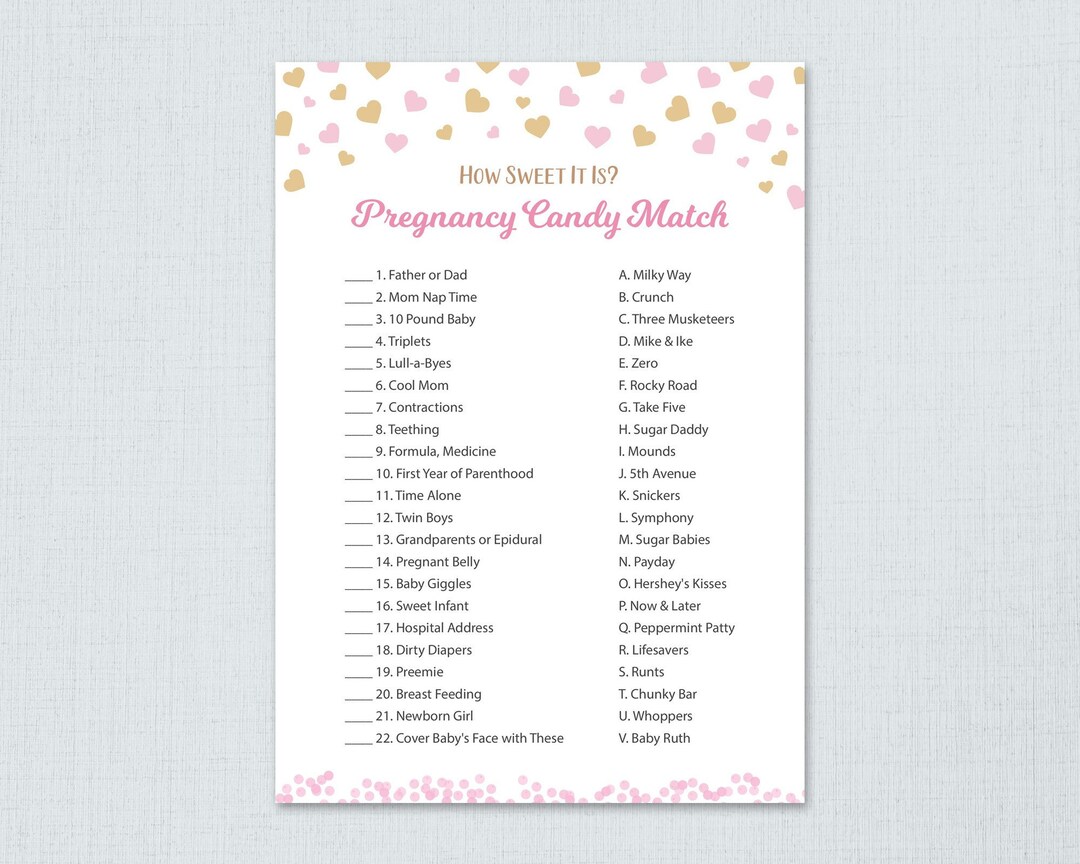 Pregnancy Candy Match Game Printable, How Sweet It Is, Girl Baby Shower ...