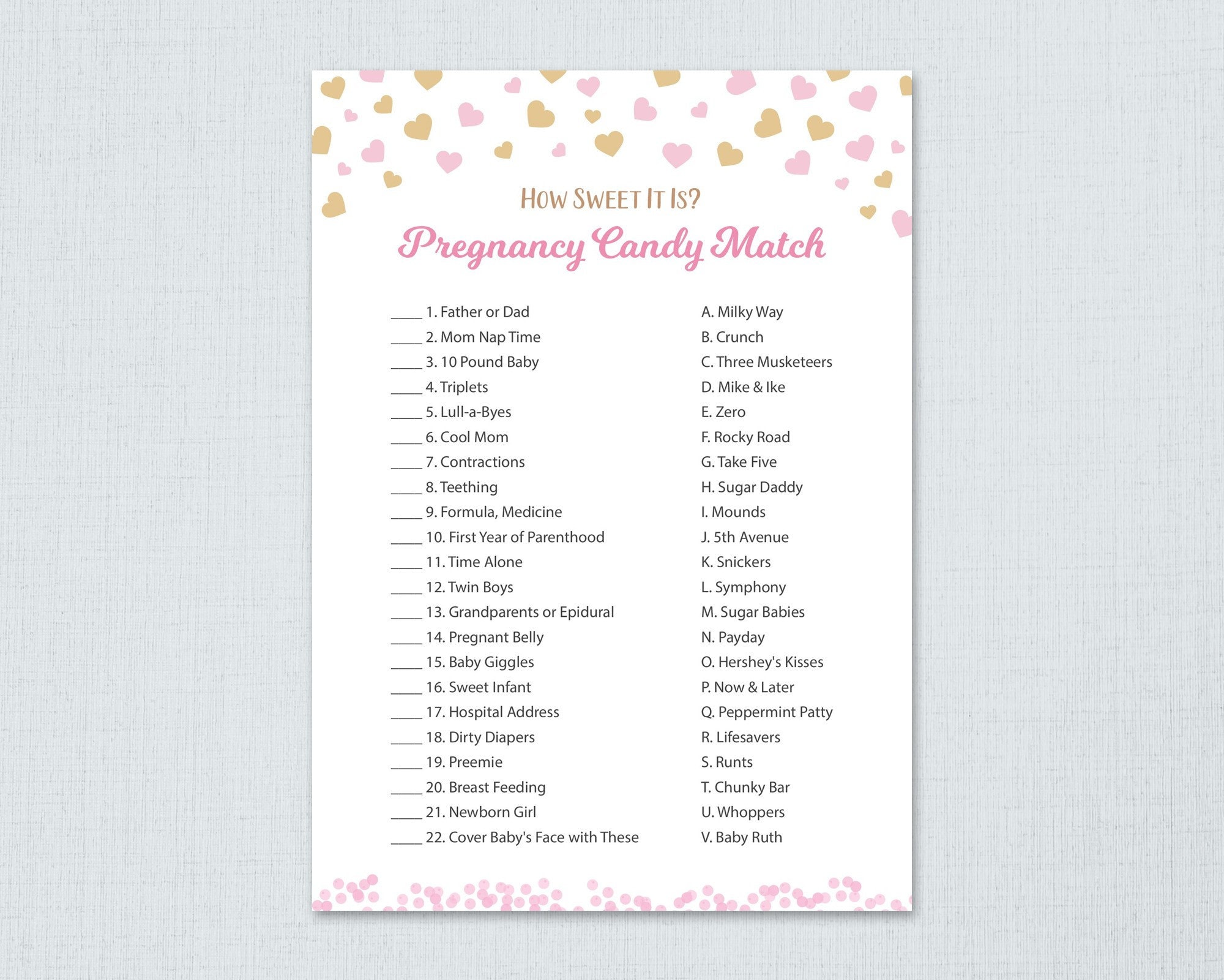 Pregnancy Candy Match Game Printable, How Sweet It Is, Girl Baby Shower