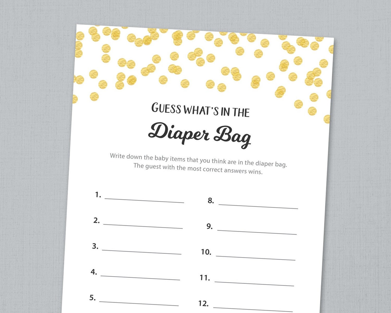 What's in the Diaper Bag Baby Shower Game Printable Gold Etsy