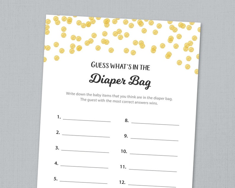 What S In The Diaper Bag Baby Shower Game Printable Gold Etsy What S In The Diaper Bag Baby Shower Game Printable Gold Etsy