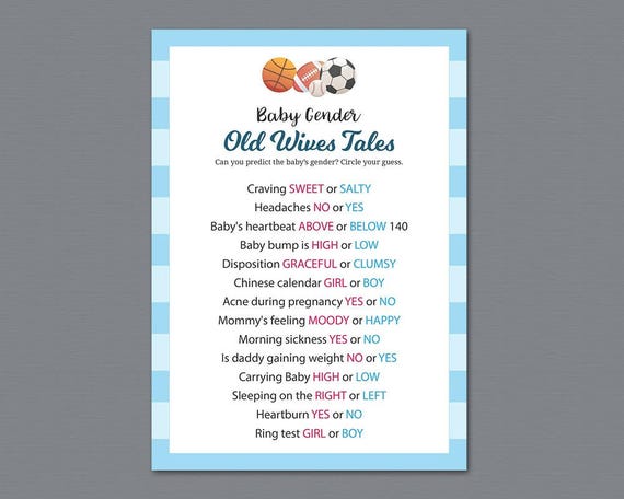 Old Wives Tales Gender Reveal Baby Shower Game Printable Etsy