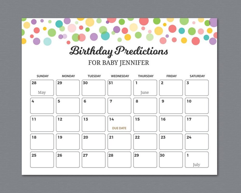 Baby Due Date Calendar Sign Birthday Predictions Guess The Etsy