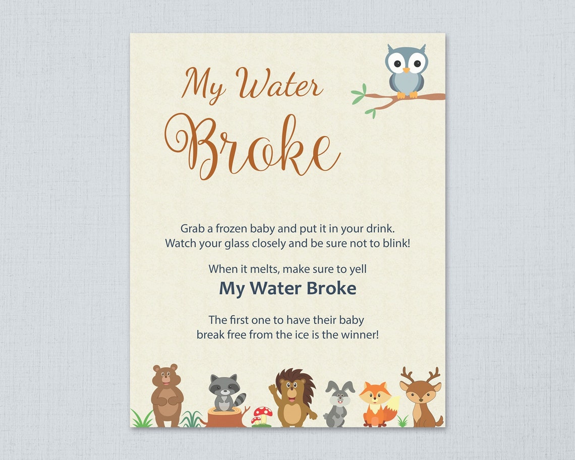 My Water Broke Game Sign Printable Woodland Forest Animals - Etsy