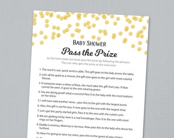 Pass den Preis Spiel, Baby Shower Spiel zum ausdrucken, Gold Konfetti, lustige Baby Shower Aktivitäten, Sofortiger Download, Pass the Parcel Gift, B001