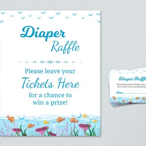 Diaper Raffle Tickets Printable, Diaper Raffle Sign, Baby Shower Games, Under the Sea Theme, Ocean Underwater Fish, Instant Download, B005