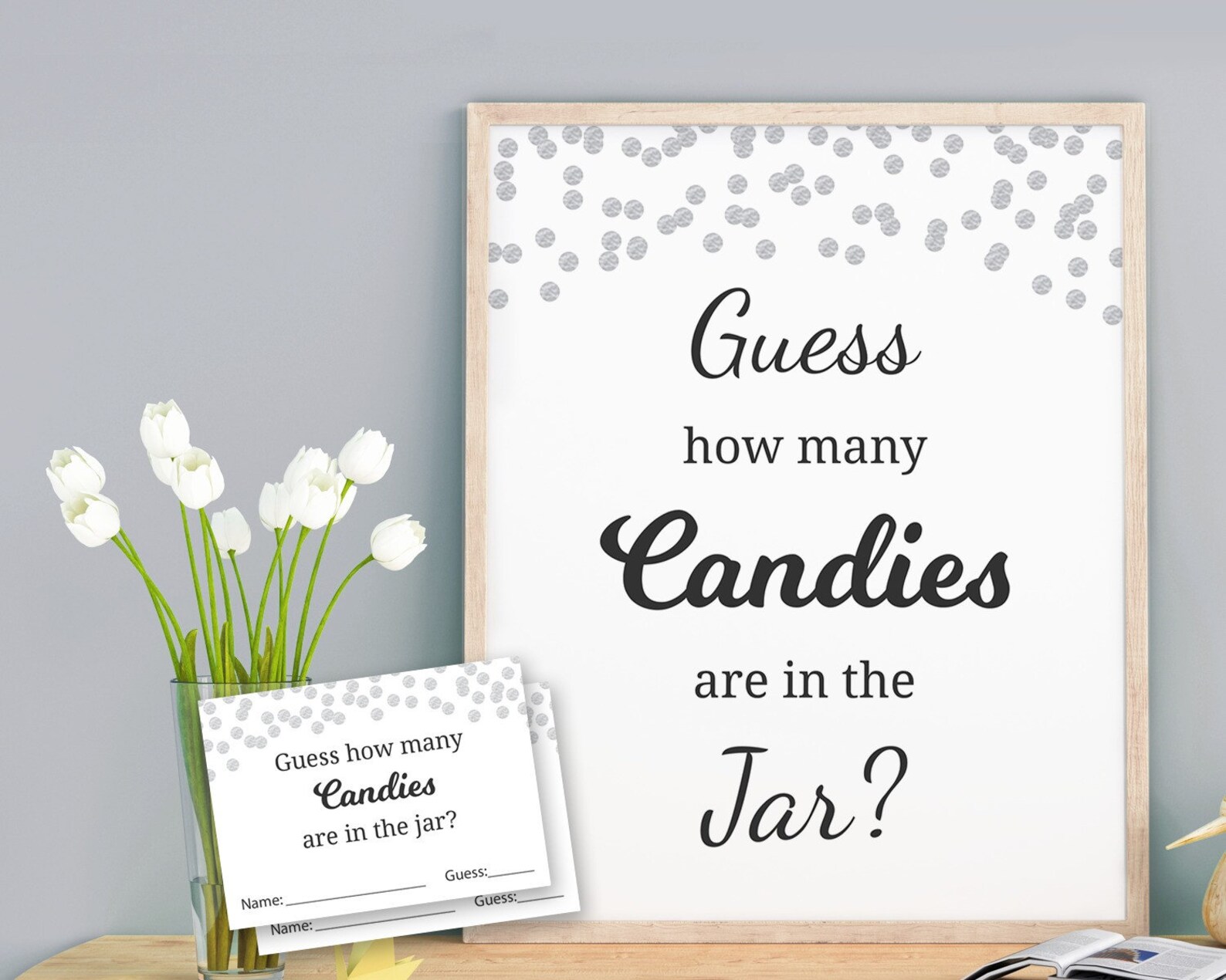 Candy Guessing Game, Baby Shower Games Printable, Silver Confetti ...