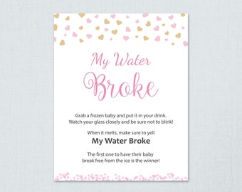 My Water Broke Game Sign Printable, Instant Download, Girl Baby Shower Games, Ice Cube Baby, Frozen Baby, Ice Cubes Babies, Activity, B003