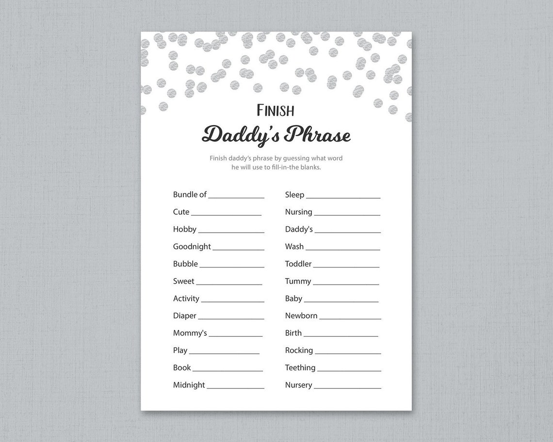 Finish Daddy's Phrase Game Card, Baby Shower Games Printable, Finish ...