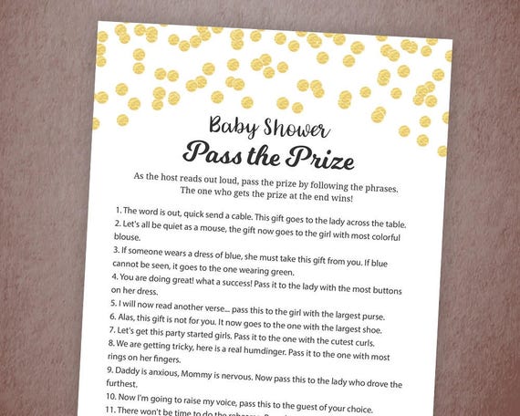 Pass the Prize Game Baby Shower Game Printable Gold | Etsy