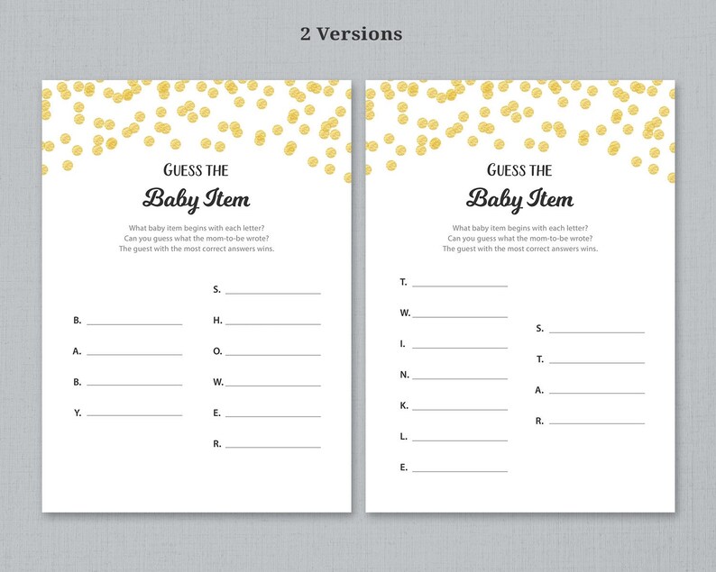 Guess the Baby Item, Gold Confetti Baby Shower Games Printable, What ...