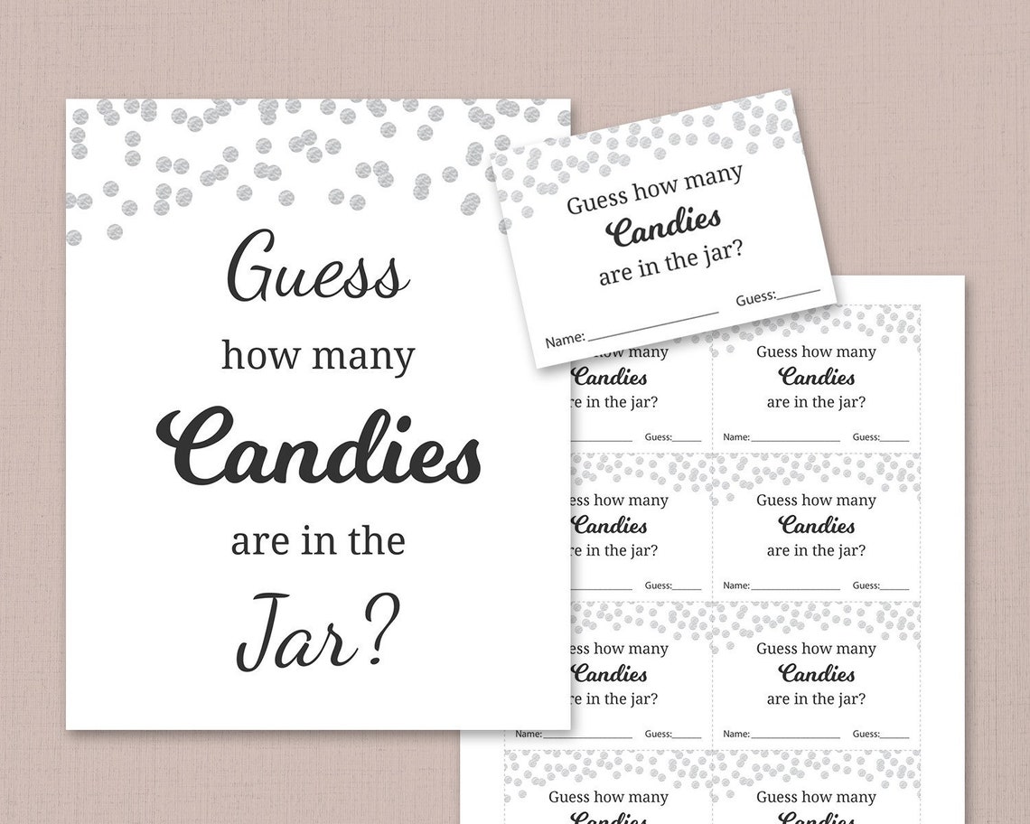 Candy Guessing Game, Baby Shower Games Printable, Silver Confetti ...