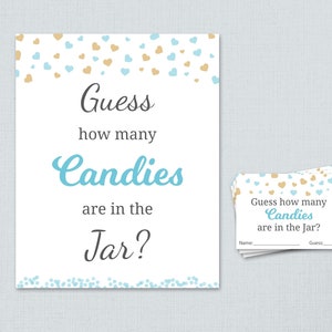 Candy Guessing Game, Boy Baby Shower Games Printable, Hearts Confetti, Guess How Many Candies in a Jar, Candies in Bottle, Activities, B002