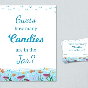 Guess How Many Candies in the Jar, Candy Guessing, Baby Shower Games, Under the Sea, Ocean, Underwater Theme, Sign and Cards Download, B005