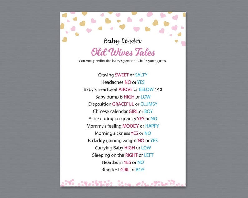 Old Wives Tales Gender Reveal Girl Baby Shower Games Etsy