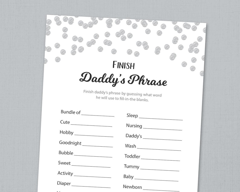 Finish Daddy's Phrase Game Card, Baby Shower Games Printable, Finish ...