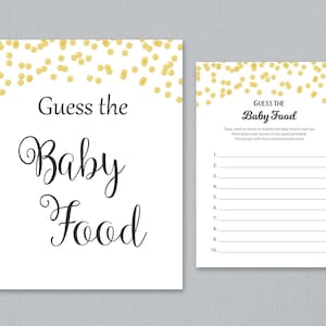 Guess the Baby Food Game Printable, Baby Food Game, Gold Confetti, Food ...