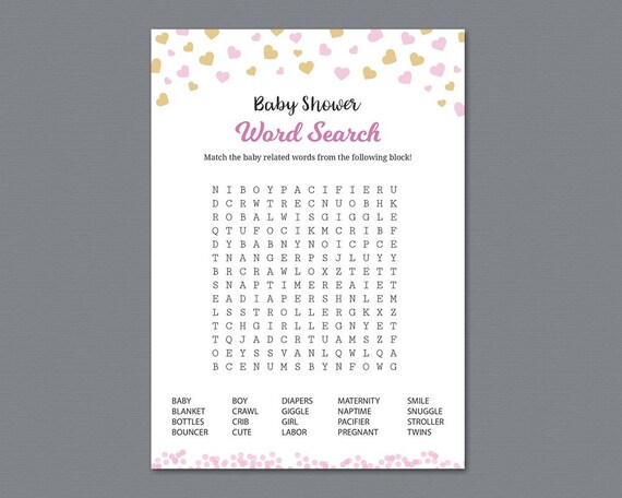 Baby Shower Word Search Game Printable with Answer Key Pink | Etsy