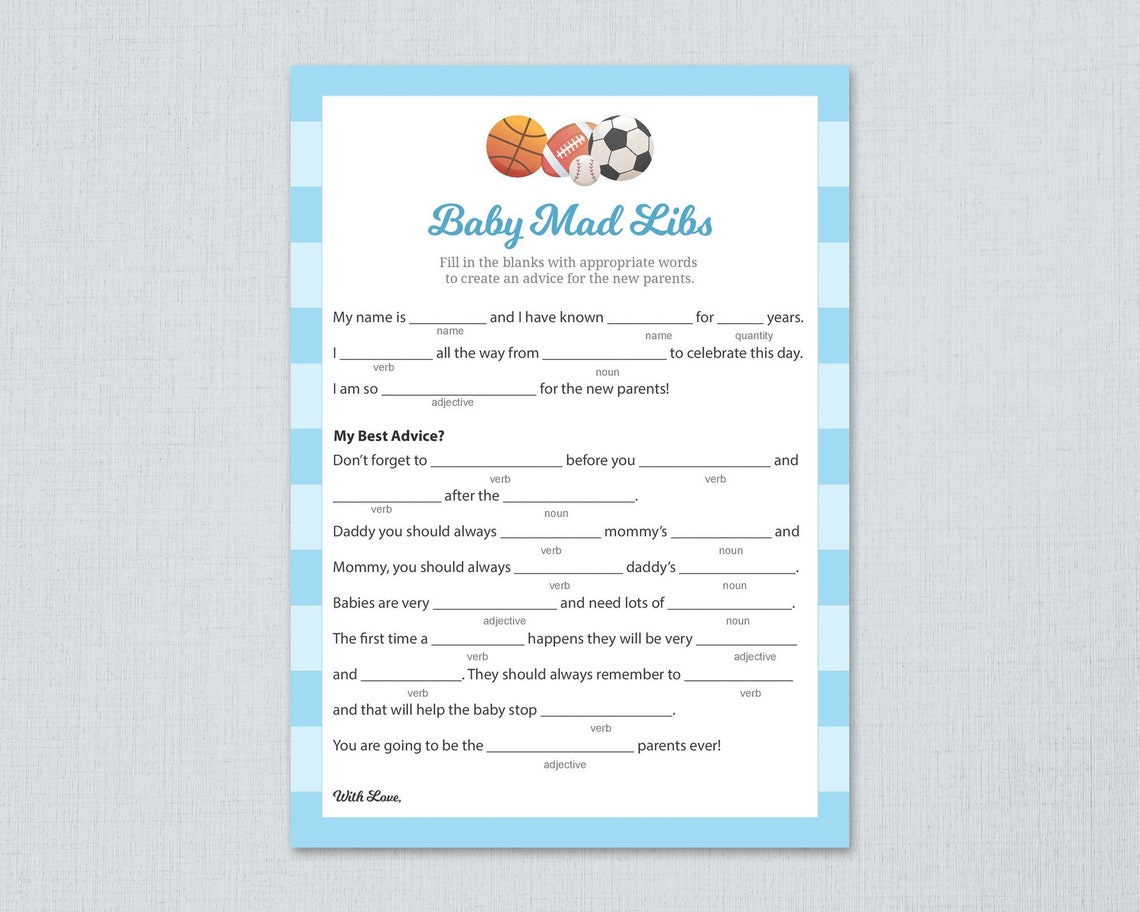 Sports Themed Baby Mad Libs Printable, Advice for the New Parents