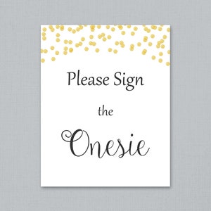Please Sign the Onesie Printable, Baby Shower Games, Gold Confetti ...